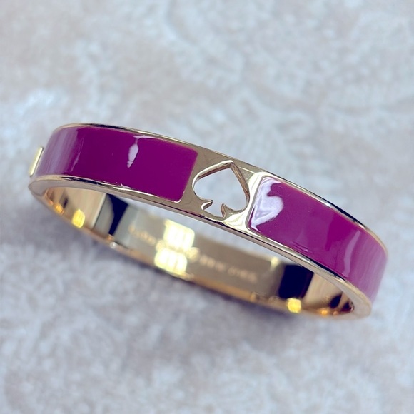Kate Spade Gold Tone & Magenta Enamel Cuff Bangle Bracelet Cutout Preppy Classic - Picture 13 of 13